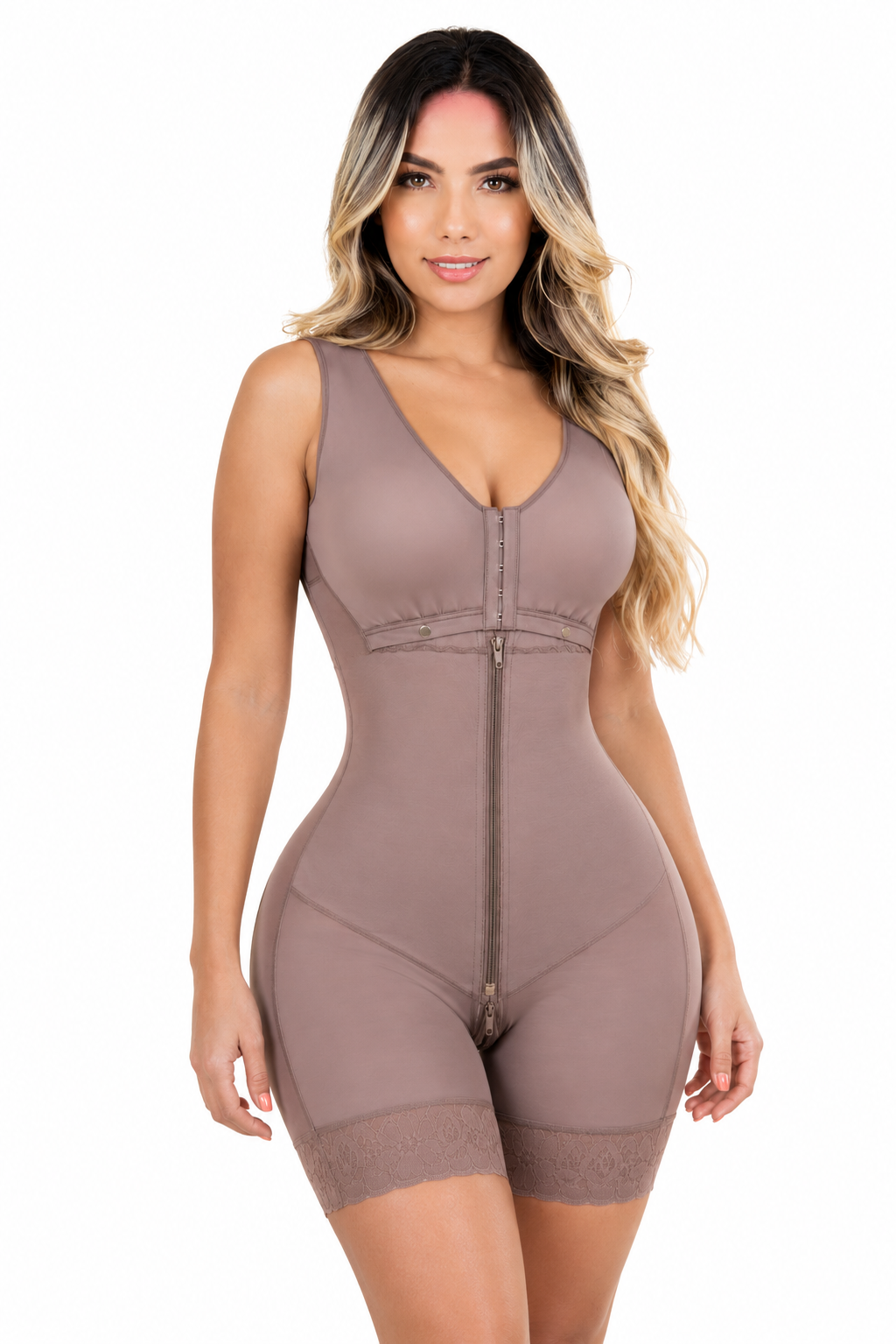 FAJA COLOMBIANA POSTQUIRURGICA DE ALTA COMPRESION CON CREMALLERA FRONTAL ABERTURA PERIANAL MAXICOLY CURVAS