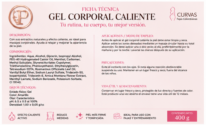 Gel Caliente Reductor Profesional 400g | Moldea Tu Figura y Potencia Tus Resultados