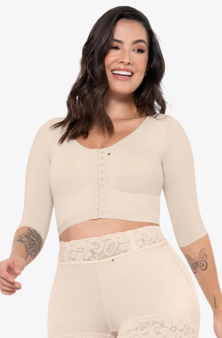 Brasier postquirúrgico maria e con mangas y control medio 019-fpe001 - xs / beige - fajas reductoras