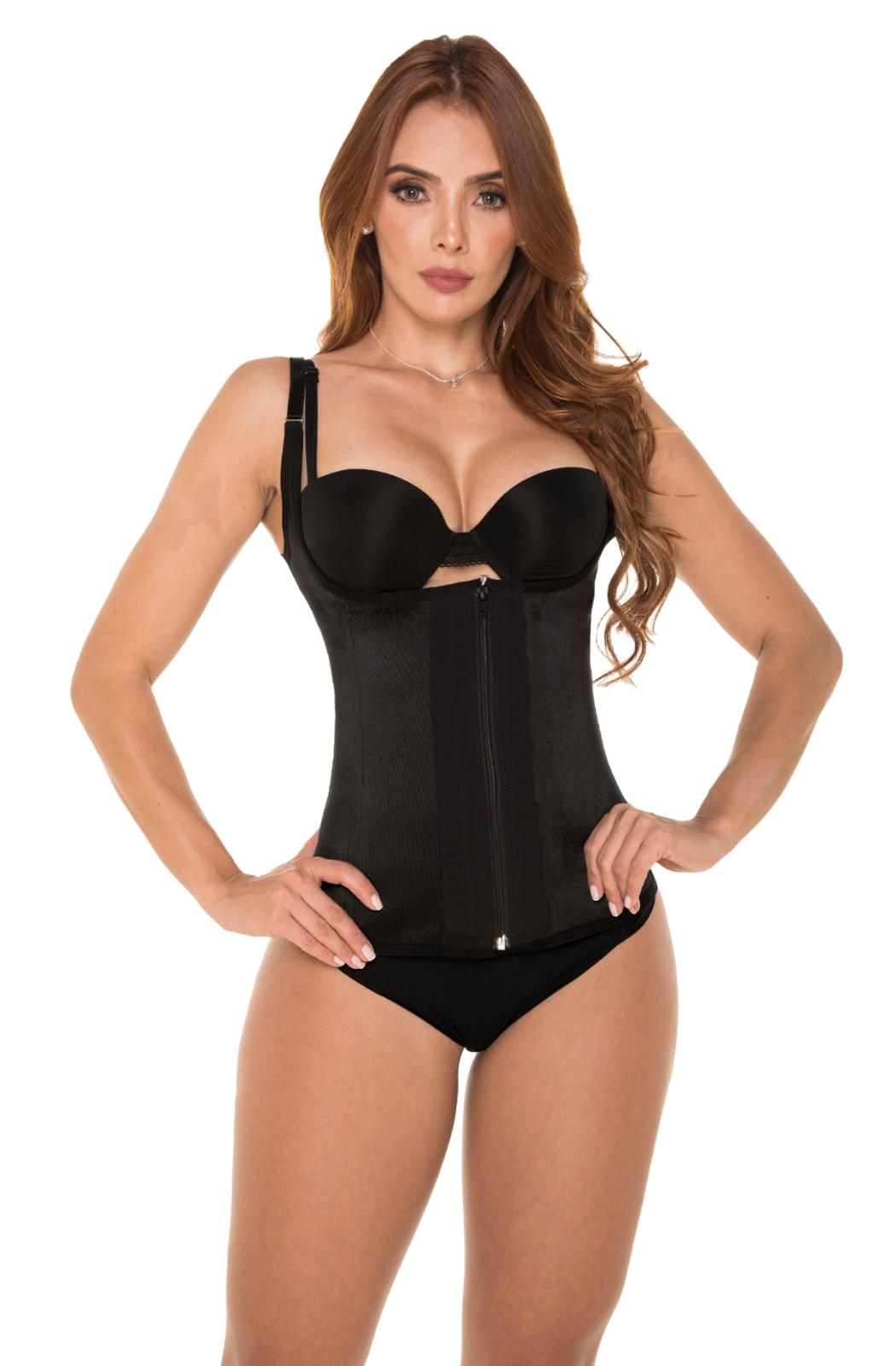 Faja chaleco de latex maria e alta compresion postquirurgica postparto uso diario 019 -9160 - xs / negro - fajas