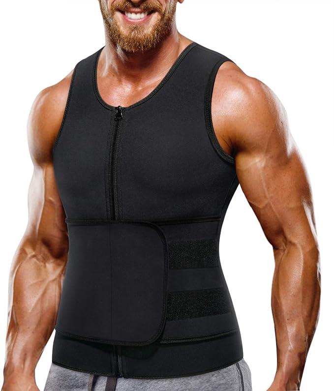 Faja chaleco efecto sauna para hombre cremallera frontal fitness gym - s / negro