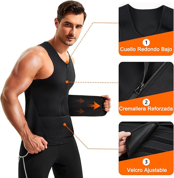 Faja chaleco para hombre con cierre de doble cinturon color alta compresion