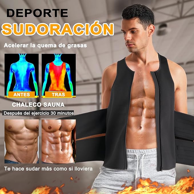 Faja chaleco para hombre con cierre de doble cinturon color alta compresion