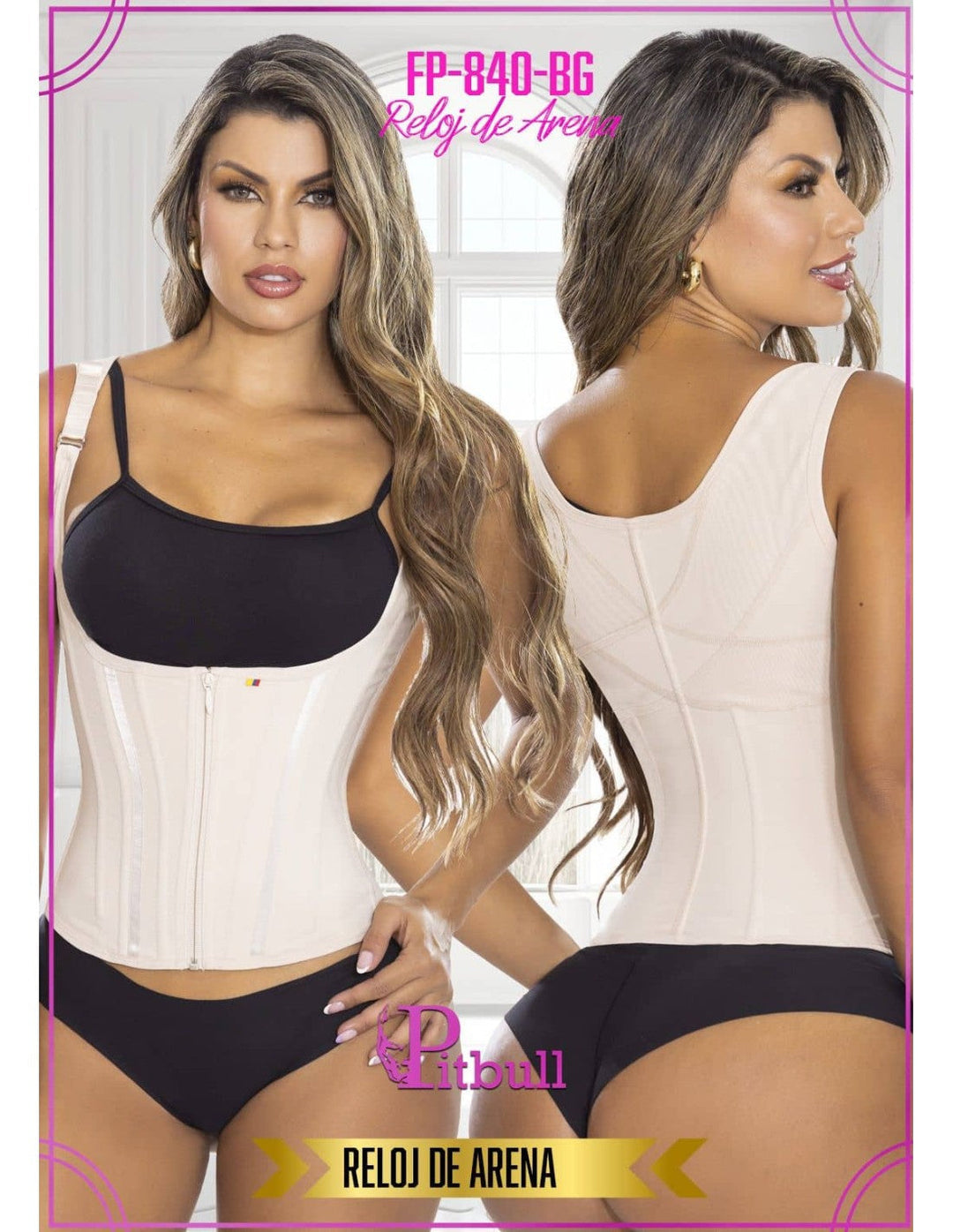 Faja chaleco reloj de arena cintura avispa colombiana marca pitbull fp840 - fajas reductoras