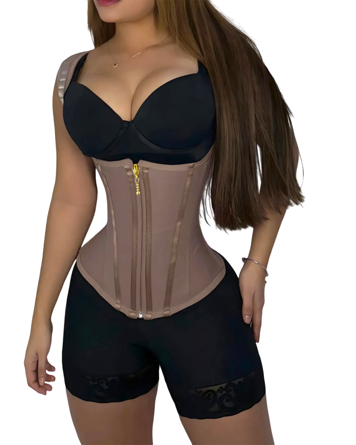 Faja chaleco reloj de arena cocoa postquirurgica efecto cintura avispa doble compresion