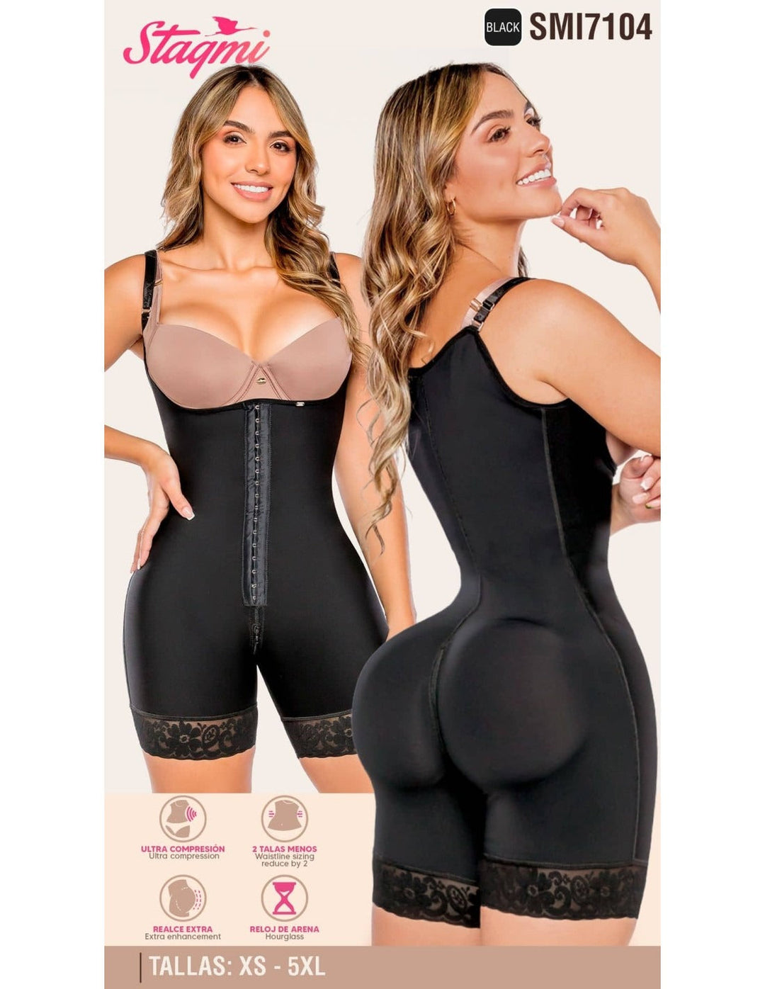 Faja media pierna senos libres con compresion invisible stagmi smi7104 - xs / negro