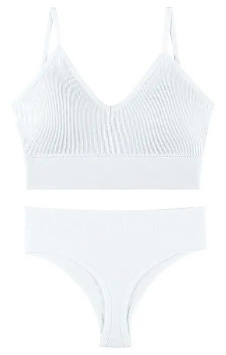 Set conjunto de ropa interior sin costuras con top y tanga - m / blanco