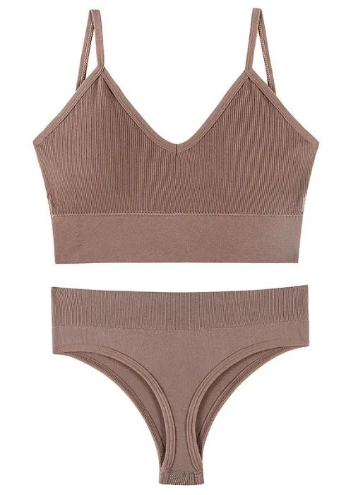 Set conjunto de ropa interior sin costuras con top y tanga - m / cocoa